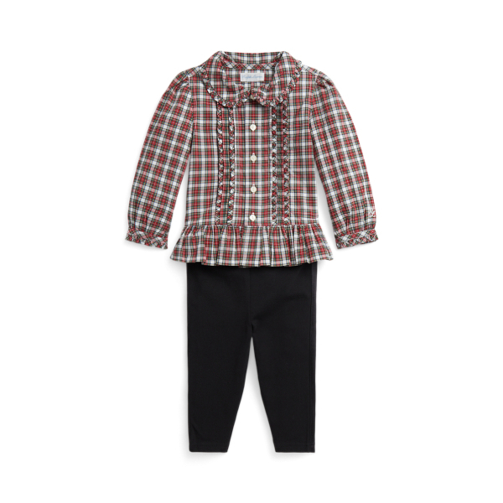 NWT Polo Ralph Lauren Plaid Poplin Shirt & Jersey Legging Set Sz 12M
